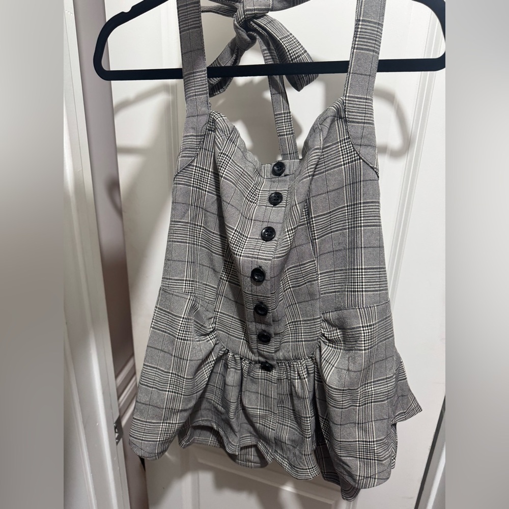 Free People Plaid Button-Up Halter Top